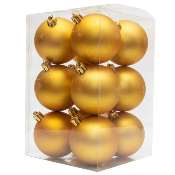 Набір ялинкових іграшок - кулі, 12 шт, D6 см, золотистий, матовий, пластик (251086)