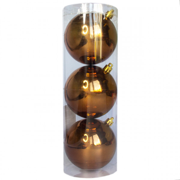 Набір ялинкових іграшок - кулі, 3 шт, D8 см, глянець, шоколадний, пластик (251345)