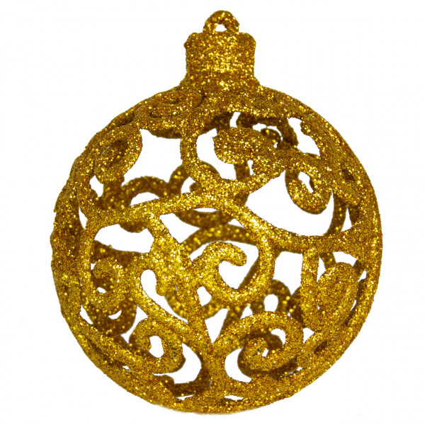 Набір ялинкових іграшок - кулі, 3 шт, D8 см, 2 глянця, 1 гліттер, золотистий, пластик (251659-3)