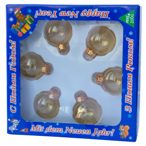 Набір ялинкових іграшок - міні-кулі, 6 шт, D4 см, золотистий, глянець, скло (390588-1)