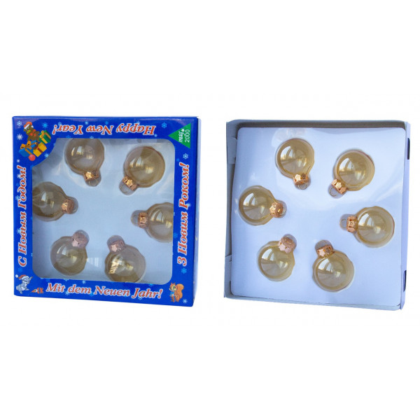 Набір ялинкових іграшок - міні-кулі, 6 шт, D4 см, золотистий, глянець, скло (390588-1)