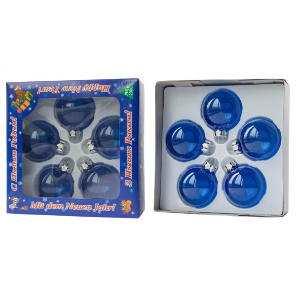 Набір ялинкових іграшок - кулі, 5 шт, D5 см, синій, скло (390595-2)