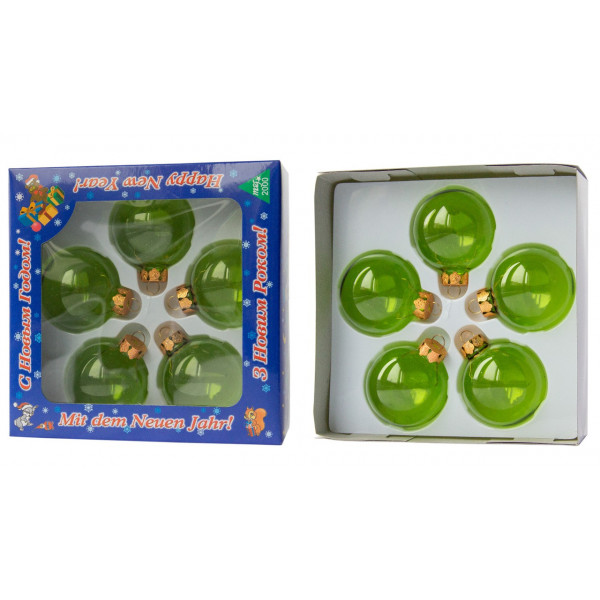 Набір ялинкових іграшок - кулі, 5 шт, D5 см, зелений, скло (390595-4)