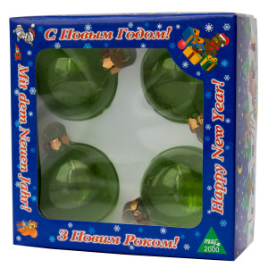 Набір ялинкових іграшок - кулі, 4 шт, D6 см, зелений, скло, глянець (390601-1)