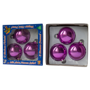 Набір ялинкових іграшок - кулі, 3 шт, D8 см, бузковий, скло, глянець (390656-3)
