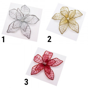 Ялинкова іграшка - Квітка з органзи на кліпсі, 20 см, червоний, органза (780013-3)