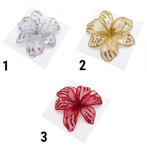 Ялинкова іграшка - Квітка з органзи на кліпсі, 20 см, золотистий, органза (780044-2)