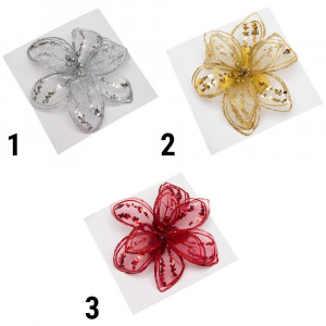 Ялинкова іграшка - Квітка з органзи на кліпсі, 16 см, червоний, органза (780099-3)