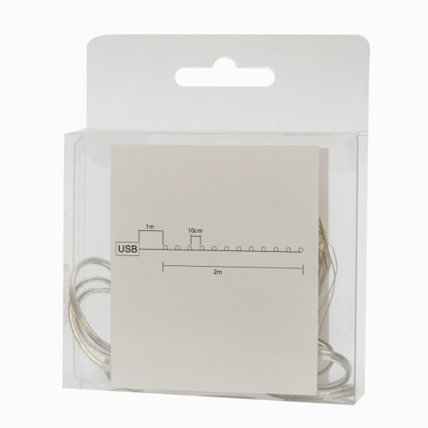 Світлодіодна гірлянда з USB роз'ємом, 2 м, 20 л, теплий білий, IP20, Роса (721312)