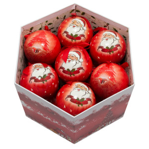 Набір ялинкових іграшок - кулі Санта (Дід Мороз), 14 шт, D7,5 см, червоний з малюнком, пінопласт (420018-2)