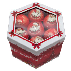 Набір ялинкових іграшок - кулі Санта (Дід Мороз), 14 шт, D7,5 см, червоний з малюнком, пінопласт (420018-2)