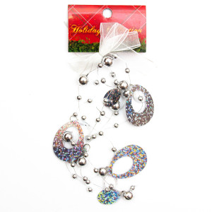 Новорічна прикраса - підвісне намисто, 20 см, сріблястий, пластик (001668-1)