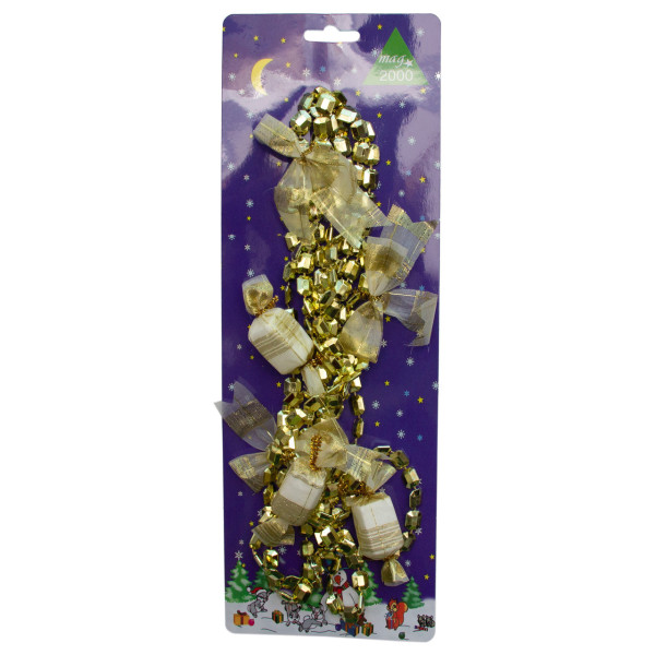 Намисто на ялинку з прикрасами, 2,7 м, золотистий, пластик, текстиль (471157-2)