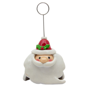 Декоративна фігурка - тримач фотографій, Санта (Дід Мороз) із червоною шапкою, 11,5 см, білий, полірезин (001347-5)