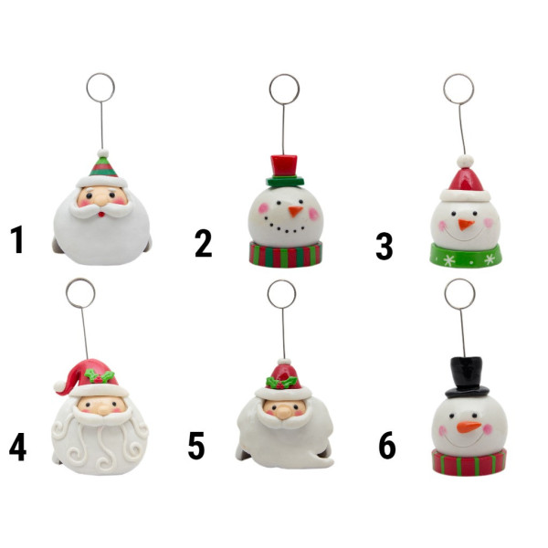 Декоративна фігурка - тримач фотографій, Санта (Дід Мороз) із червоною шапкою, 11,5 см, білий, полірезин (001347-5)