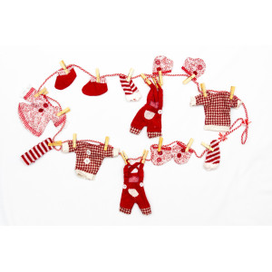 Новорічна прикраса - підвісна гірлянда, 2,1 м, червоний, білий, текстиль (430383)