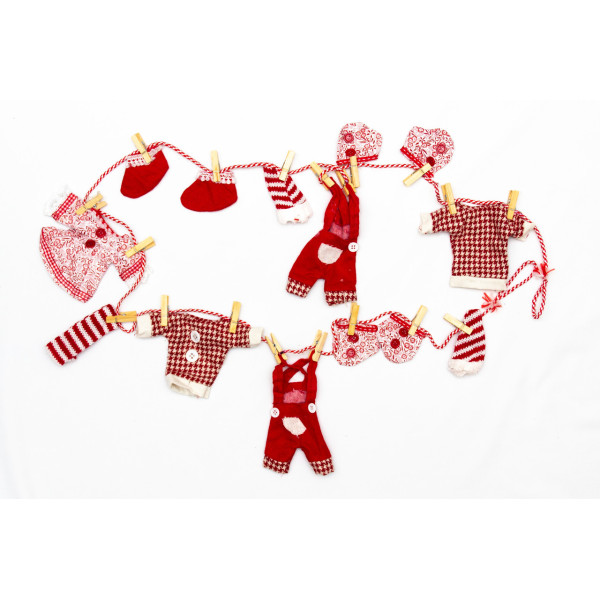 Новорічна прикраса - підвісна гірлянда, 2,1 м, червоний, білий, текстиль (430383)