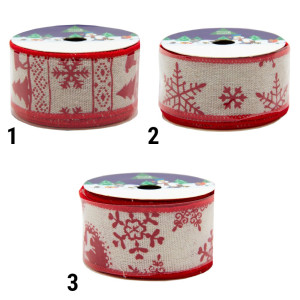 Декоративна прикраса - стрічка в рулоні олень та ялинка, 3 м, 4 см, білий, поліестер (080792-1)