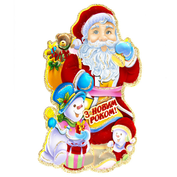 Новорічна прикраса - наліпка на вікно Санта (Дід Мороз), 55x36 см, різнокольоровий, папір (471416)