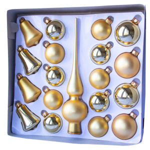 Набір ялинкових іграшок - кулі з верхівкою, 19 шт, D5-6 см, золотистий, мікс, скло (390212-2)