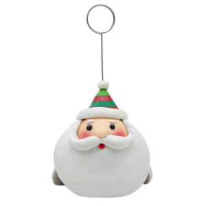 Декоративна фігурка - тримач фотографій, Санта (Дід Мороз) зі смугастою шапкою, 11,5 см, білий, полірезин (001347-1)