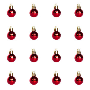 Набір ялинкових іграшок - міні-кулі, 16 шт, D2,5 см, червоний, глянець, пластик (890599)