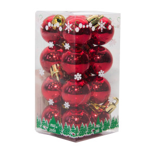 Набір ялинкових іграшок - міні-кулі, 16 шт, D2,5 см, червоний, глянець, пластик (890599)