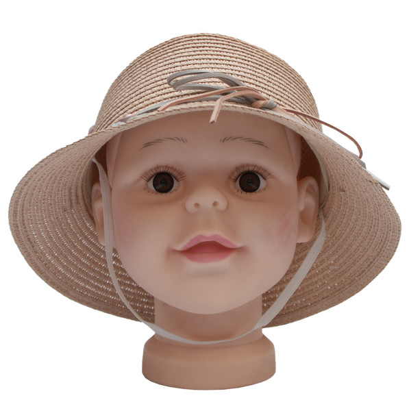 Капелюх дитячий з намистинками, світло-рожевий, 50-52 см, 3-6 років, рафія (517960)