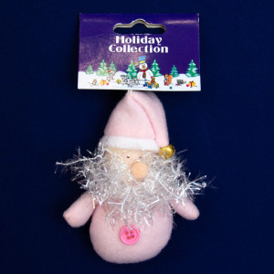 Ялинкова іграшка м'яка - Рожевий Санта (Дід Мороз), 9 см, білий із рожевим, текстиль (000159-4)