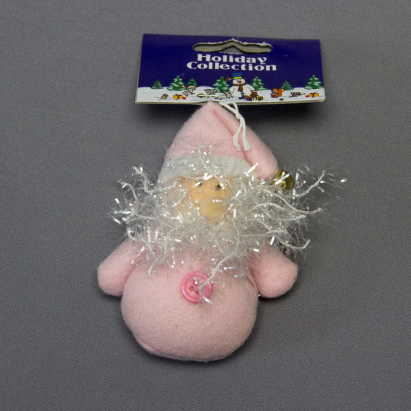 Ялинкова іграшка м'яка - Рожевий Санта (Дід Мороз), 9 см, білий із рожевим, текстиль (000159-4)