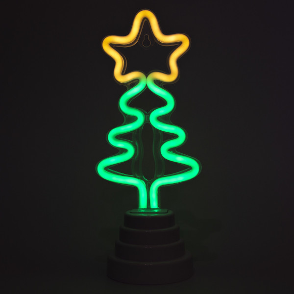 Неоновий світильник Ялинка на підставці, нічник, 11x9x28 см, батарейки/USB провід (140564)