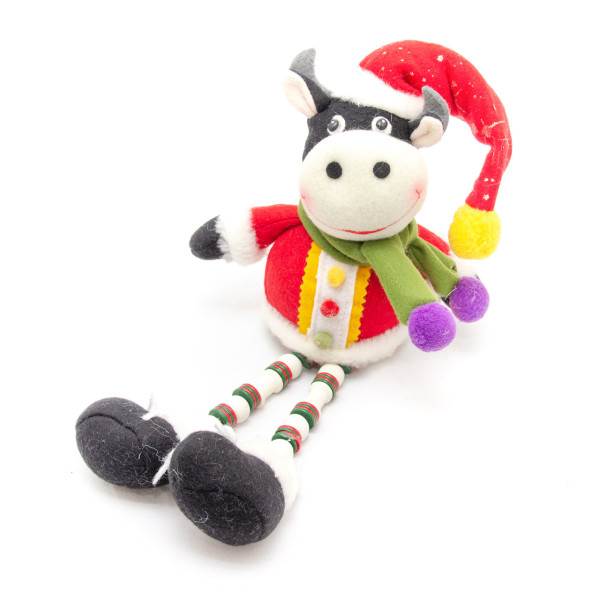 М'яка новорічна фігурка Корова, 33 см, різнокольоровий, текстиль (180066-6)
