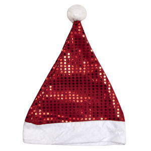 Новорічний карнавальний ковпак червоний з блискітками, 58-60 см, поліестер (461134)