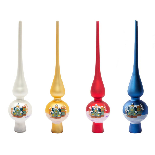 Ялинкова прикраса - верхівка на ялинку з розписом, h-28 см, d-6 см, синій, матовий, скло (390496-4)