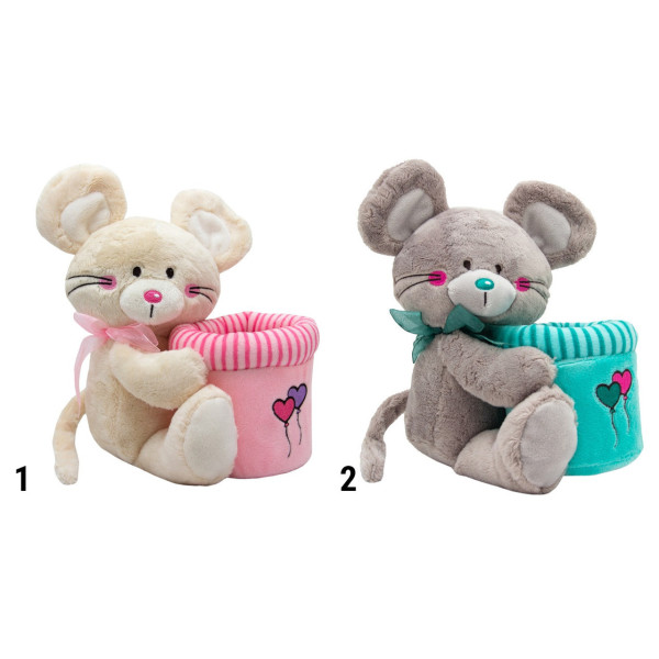 М'яка іграшка - мишка із зеленою корзинкою, 20 см, сірий, штучне хутро (C1812120-2)