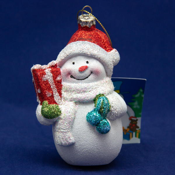 Новорічна ялинкова іграшка - фігурка Сніговик, 12 см, білий, пластик (190217)