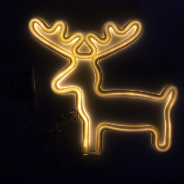 Неоновий світильник настінно-стельовий, нічник - Олень, 26x1,7x28 см, теплий білий, 3AA (140618)