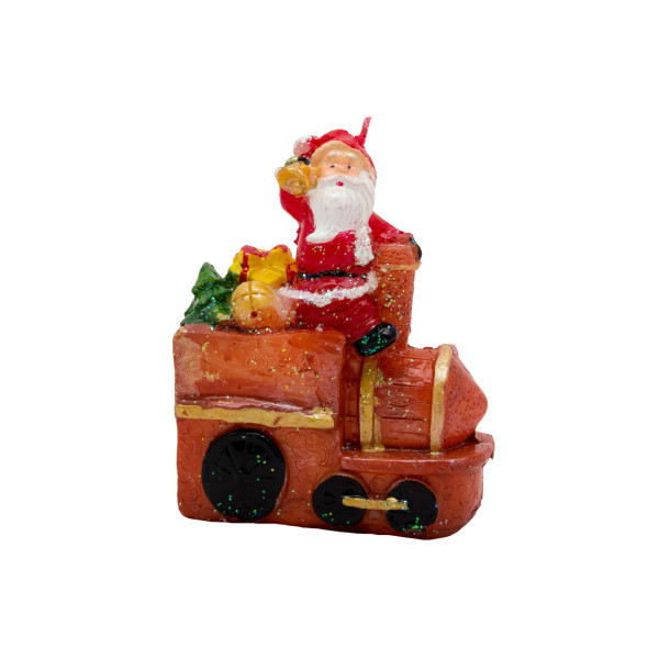 Свічка - Санта (Дід Мороз) на поїзді з дзвіночком, 9 см, червоний, парафін (791132-1)