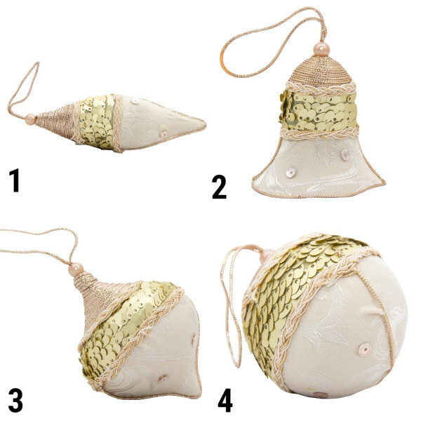 Ялинкова іграшка - куля з тканини з блискітками, D 10 см, золотиста, текстиль (430147-4)