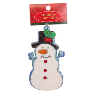 Новорічна ялинкова іграшка - фігурка Сніговик у чорній шапці, 13 см, білий, пінопласт (000562-4)