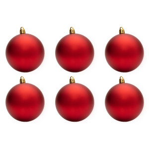 Набір ялинкових іграшок - кулі, 6 шт, D8 см, червоний, матовий, пластик (890797)