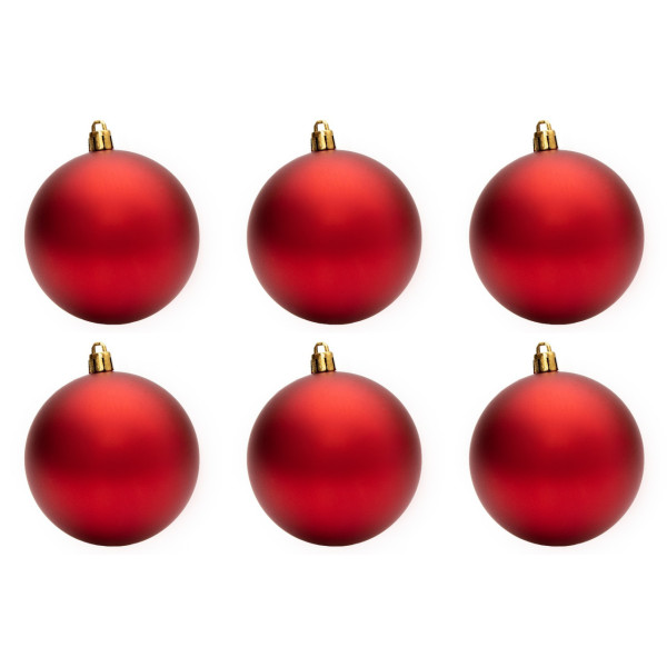 Набір ялинкових іграшок - кулі, 6 шт, D8 см, червоний, матовий, пластик (890797)
