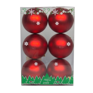 Набір ялинкових іграшок - кулі, 6 шт, D8 см, червоний, матовий, пластик (890797)