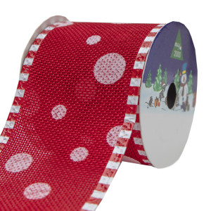 Декоративна прикраса - стрічка в рулоні червона в горошок, 3 м, 6,3 см, червоний, поліестер (080556-5)