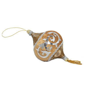 Ялинкова іграшка м'яка - Дзига, 10 см, бежевий, текстиль з бісером (430291-3)