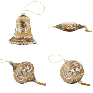 Ялинкова іграшка м'яка - Дзига, 10 см, бежевий, текстиль з бісером (430291-3)