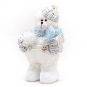 М'яка новорічна фігурка Ведмедик, 15 см, білий, текстиль (180431-2)