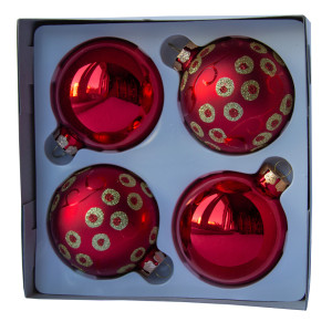 Набір ялинкових іграшок - кулі, 4 шт, D7 см, червоний, в крапку, скло (390335-9)