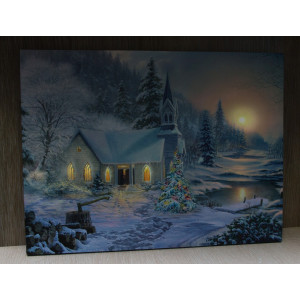 Картина, що світиться - зимовий будинок з освітленими вікнами, 3 LЕD лампи, 30x40 см (940126)