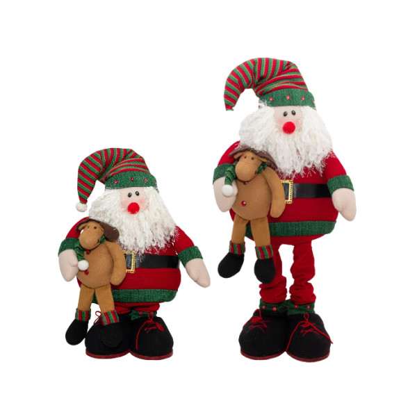 Новорічна декорація - Санта (Дід Мороз) на висувних ніжках з іграшкою, 81 см, червоний, метал, поліестер (180080-1)